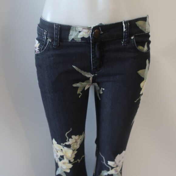 Free People Floral Flare Jeans - Black and Yellow - Picture 4 of 8